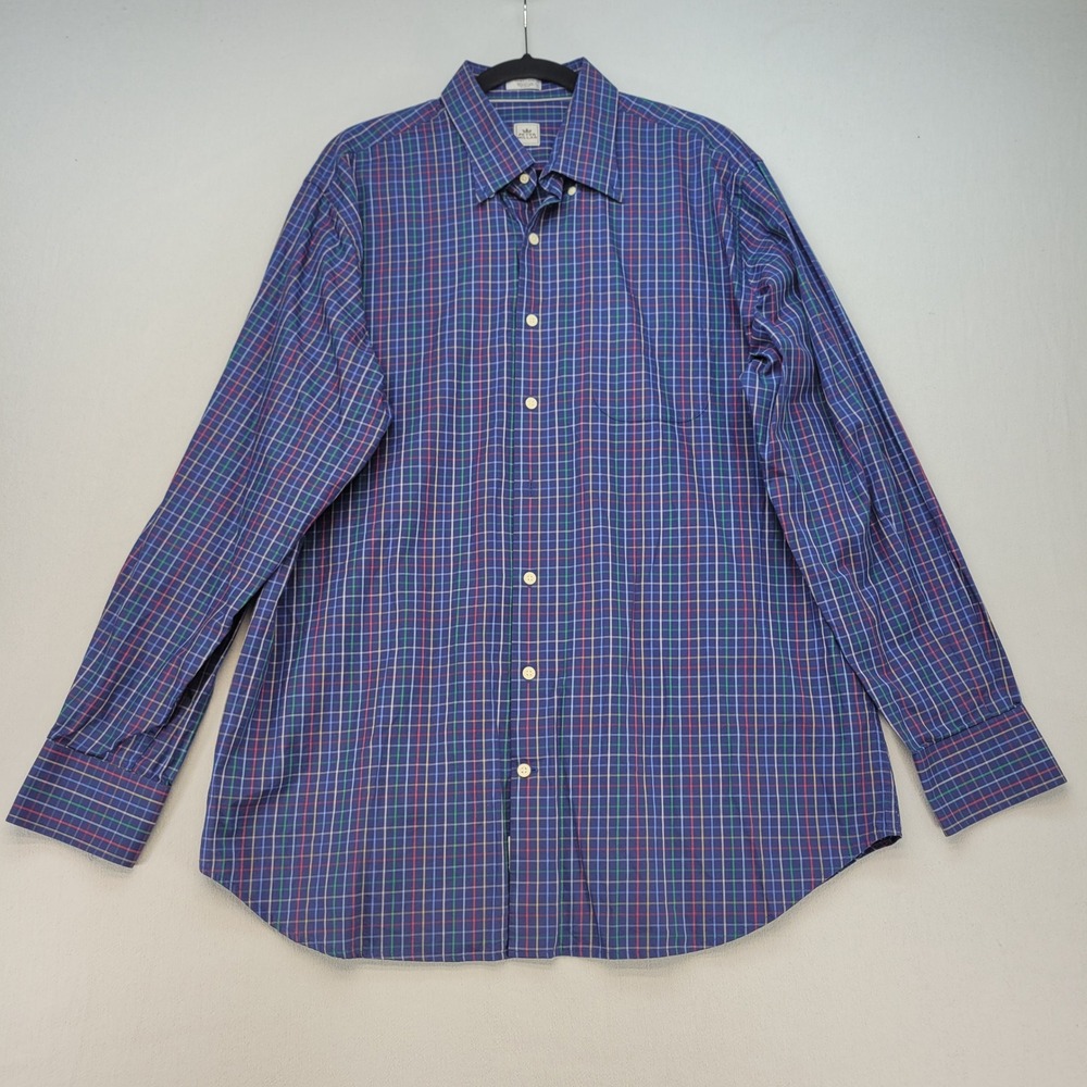 Peter Millar Button Down Shirt Mens XL Blue Grid Cotton Long Sleeve
